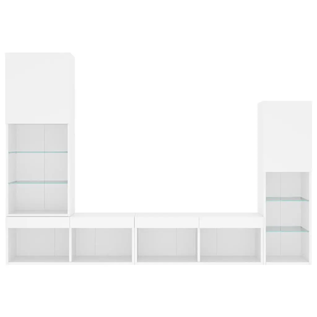 White 4 Piece Floating TV Wall Units with RGB LED Lights