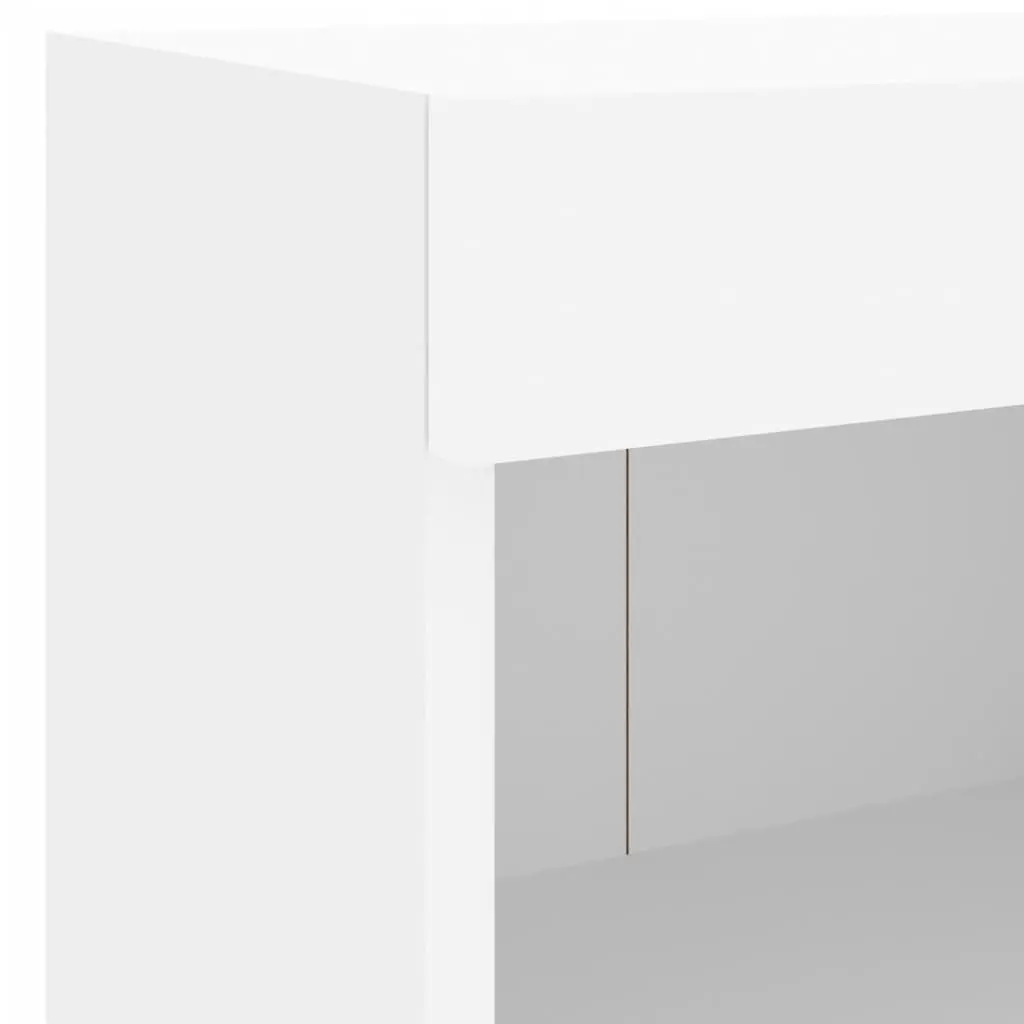 TV Wall Cabinet Set White Floating 7 Piece Engineered Wood Storage Unit with RGB LED Lights