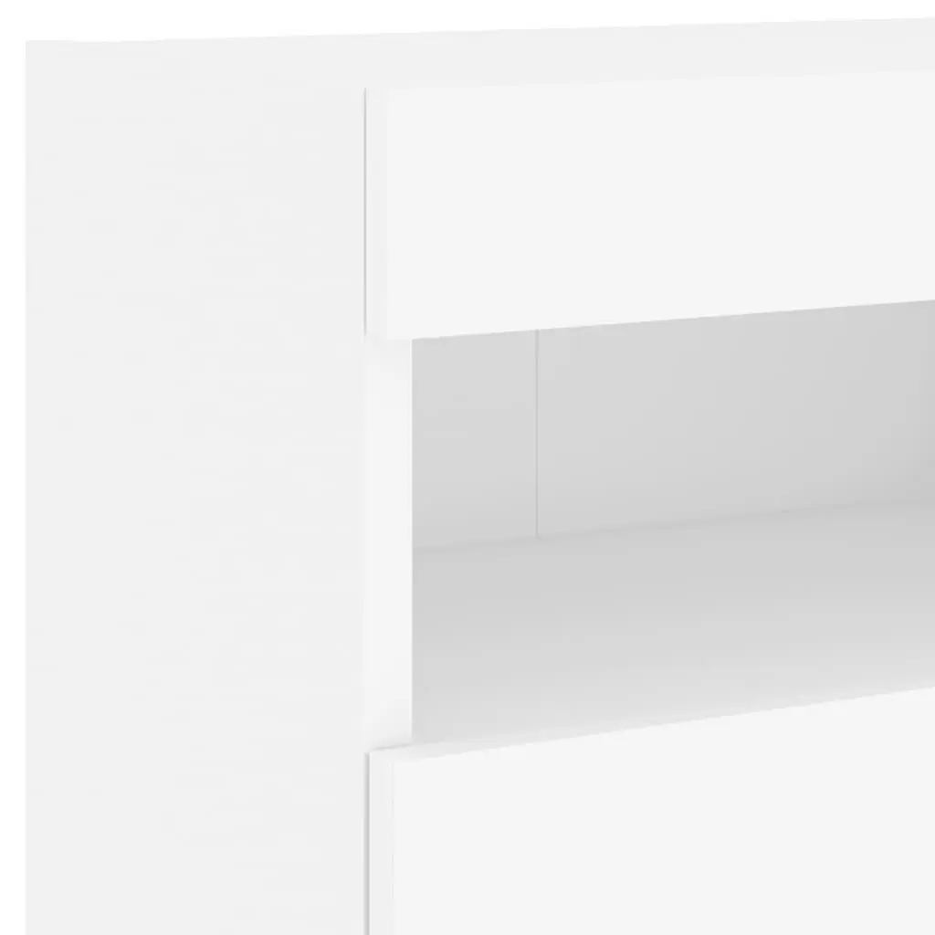 TV Wall Cabinet Set White Floating 7 Piece Engineered Wood Storage Unit with RGB LED Lights
