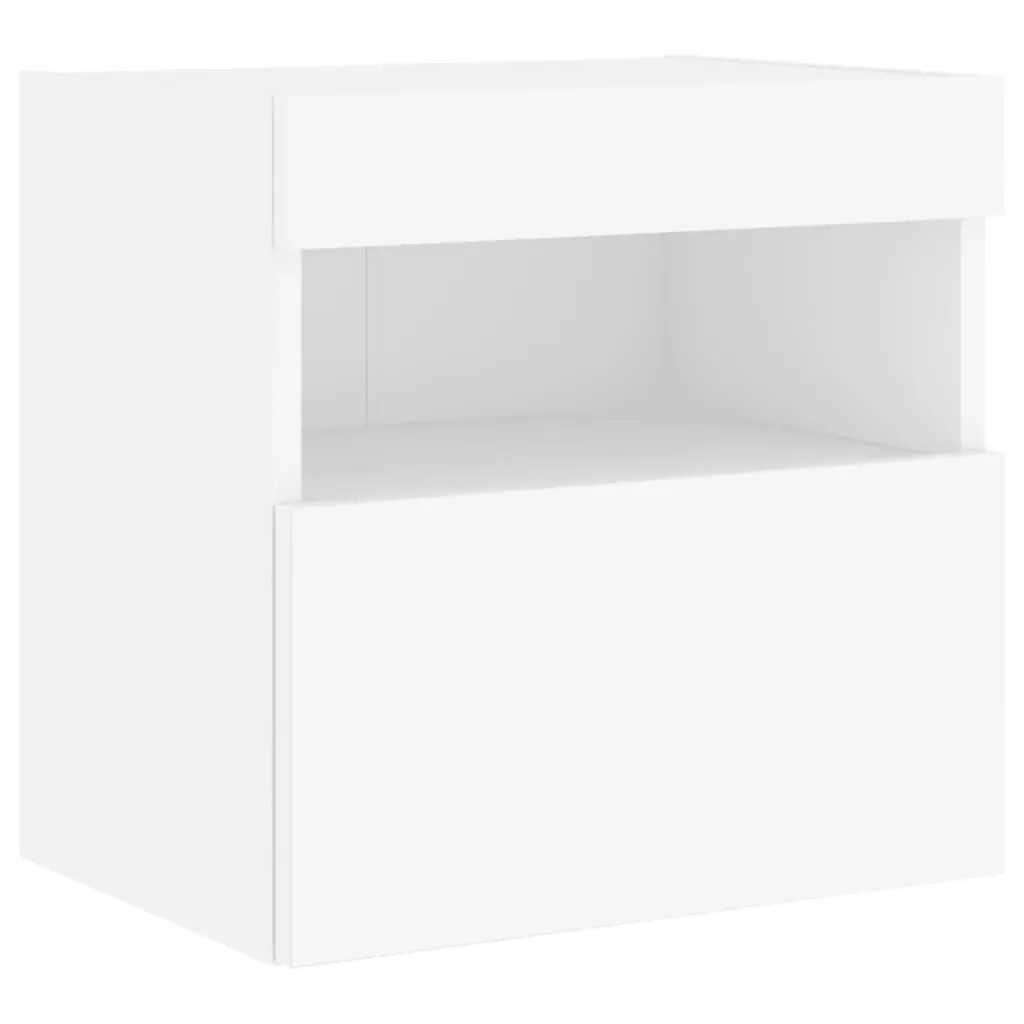 TV Wall Cabinet Set White Floating 7 Piece Engineered Wood Storage Unit with RGB LED Lights