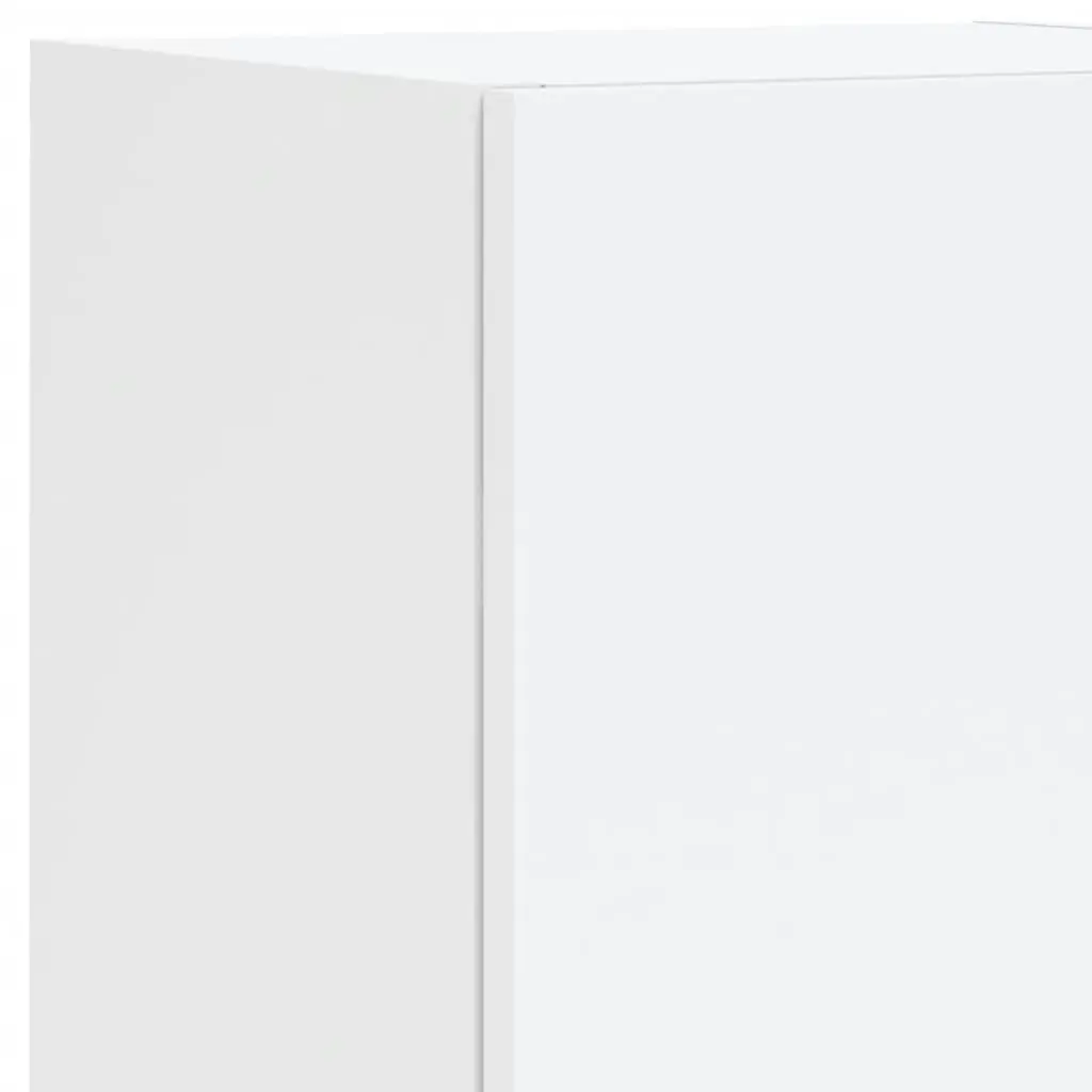 TV Wall Cabinet Set White Floating 7 Piece Engineered Wood Storage Unit with RGB LED Lights