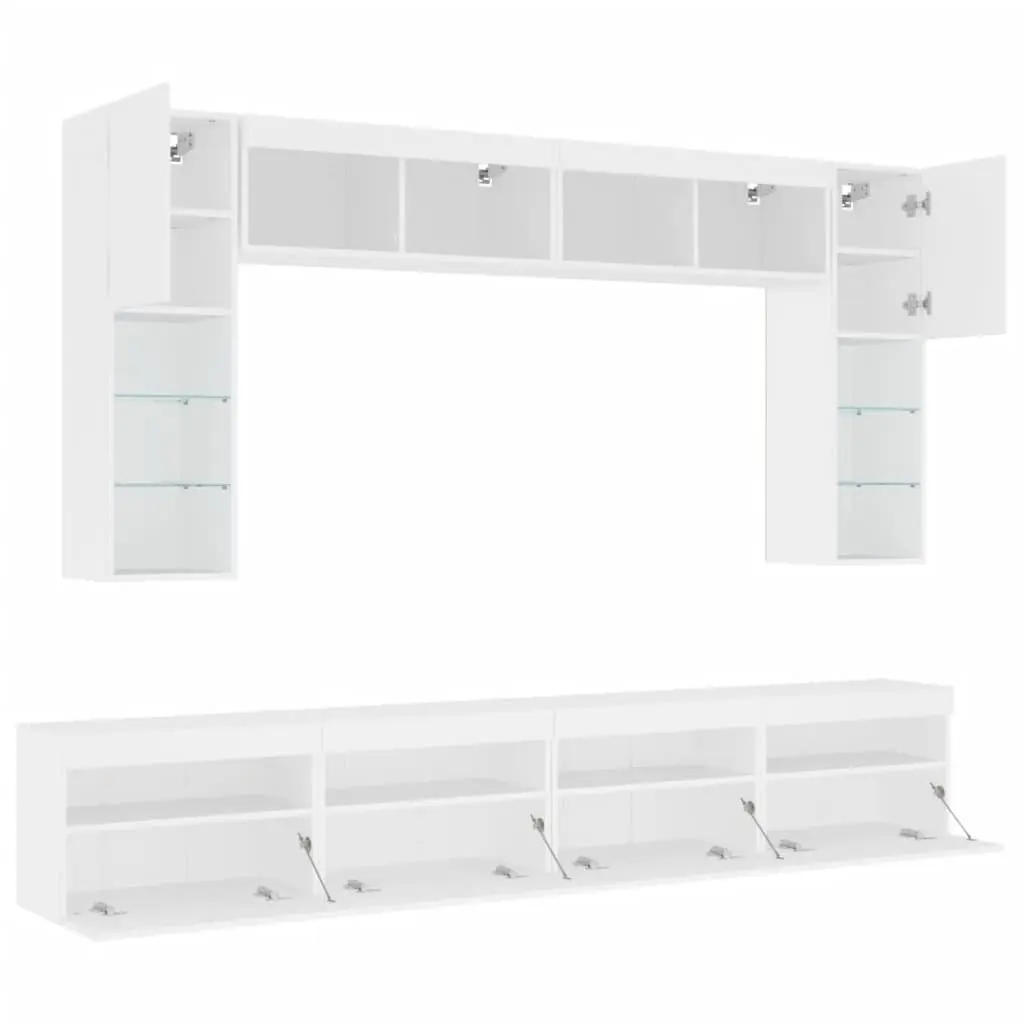 TV Wall Cabinet Set White 8 Piece Engineered Wood with RGB LED Lights