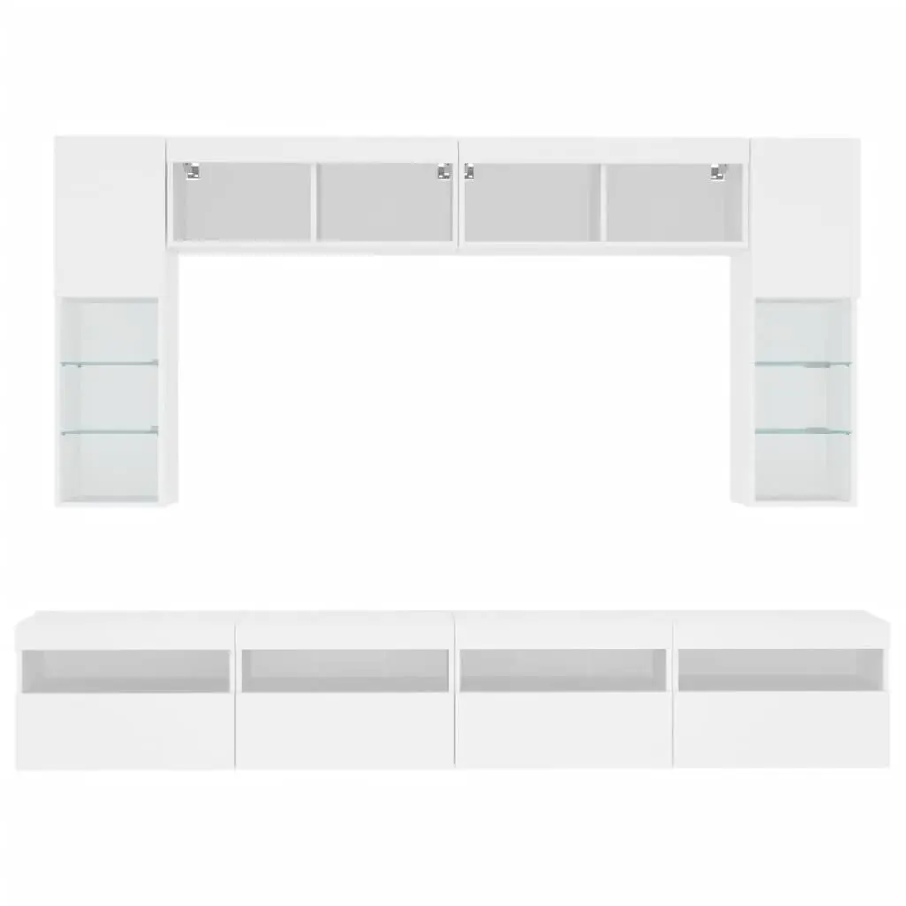 TV Wall Cabinet Set White 8 Piece Engineered Wood with RGB LED Lights
