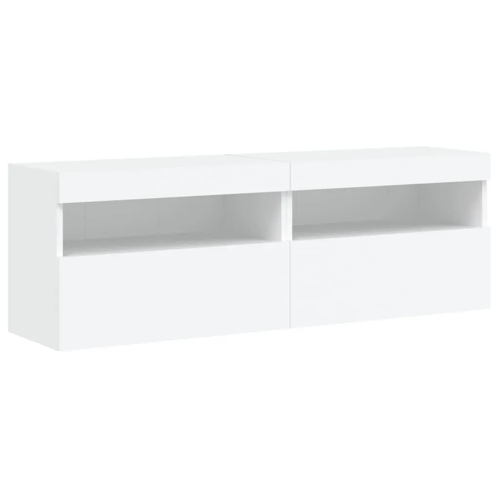 TV Wall Cabinet Set White 8 Piece Engineered Wood with RGB LED Lights