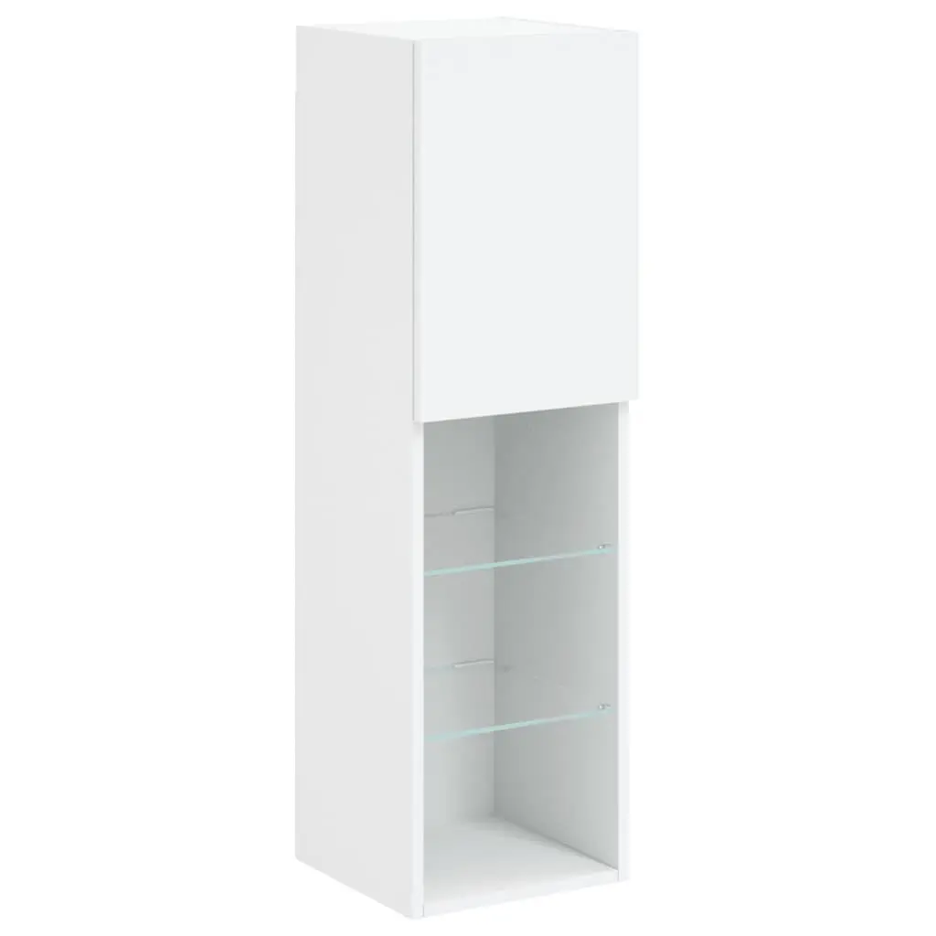 TV Wall Cabinet Set White 8 Piece Engineered Wood with RGB LED Lights
