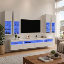 7-Piece Floating TV Wall Cabinet Set with RGB LED Lights