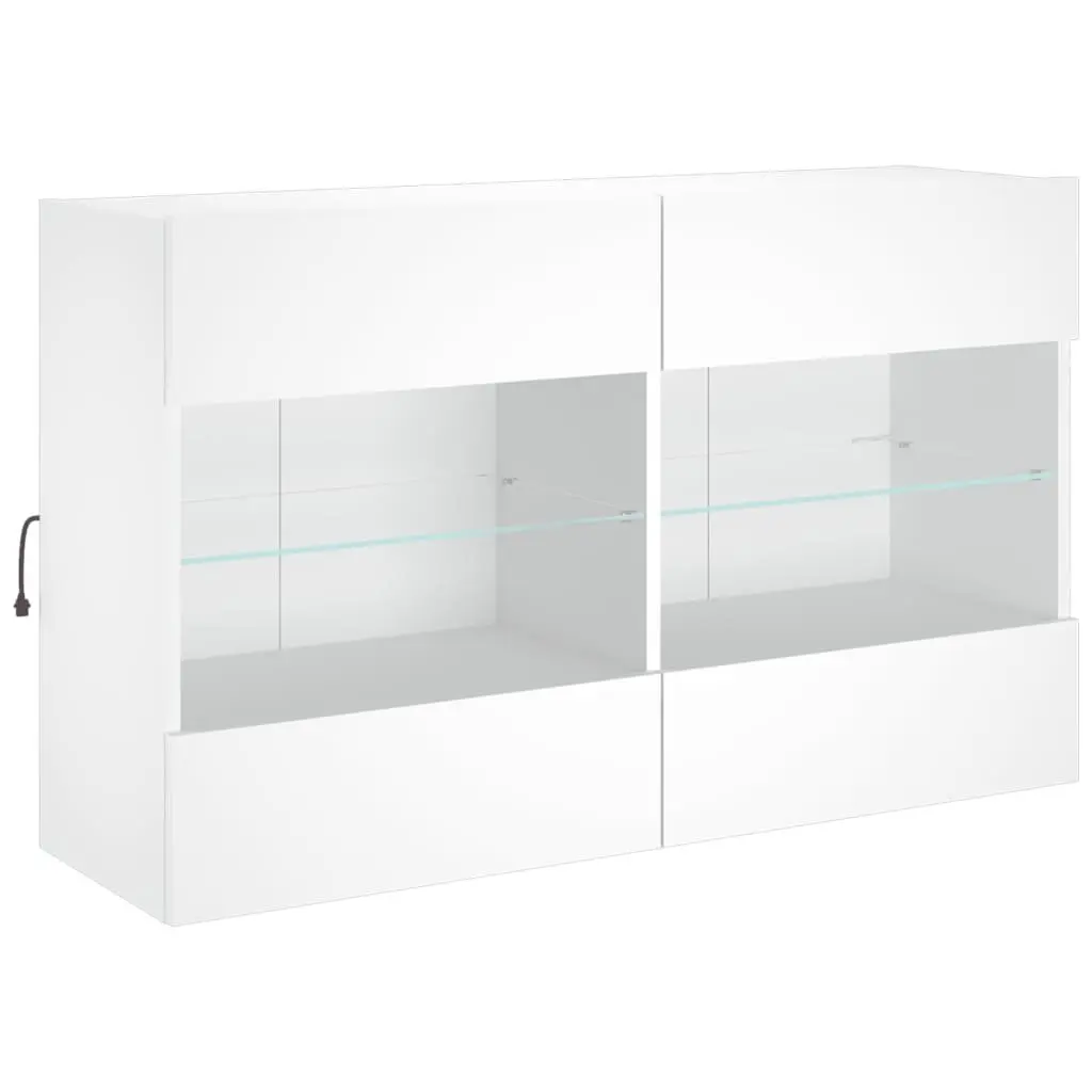 TV Wall Cabinet Set White 6 Piece Engineered Wood with RGB LED Lights