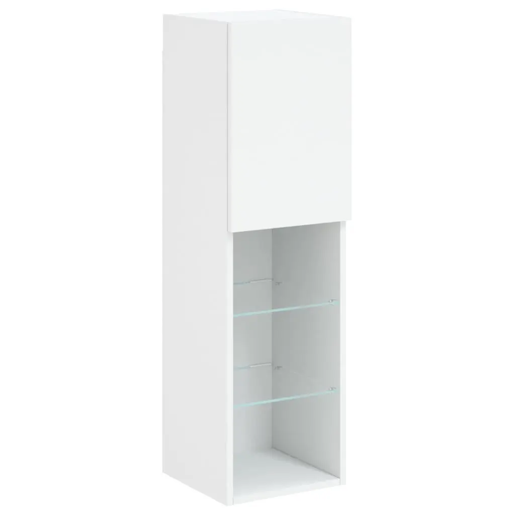 TV Wall Cabinet Set White 6 Piece Engineered Wood with RGB LED Lights