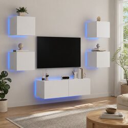 5-Piece White Wall-Mounted TV Cabinets with RGB LED