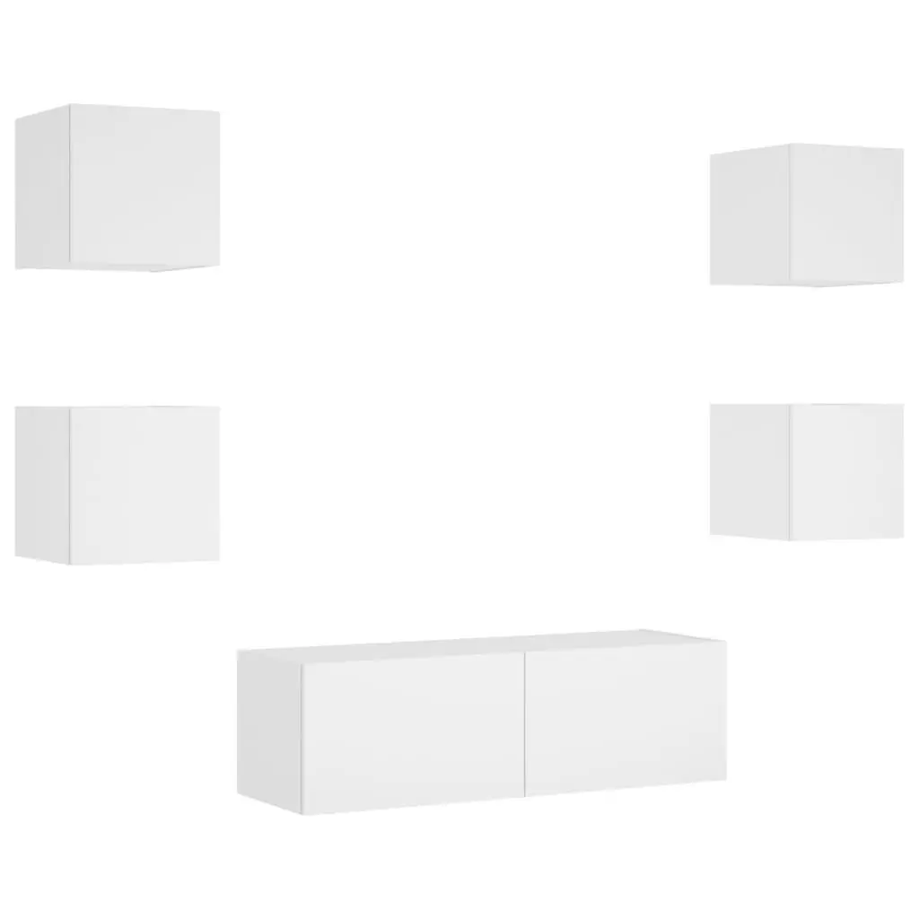 5 Piece TV Wall Cabinets White RGB LED Lights Wall-mounted Storage Engineered Wood