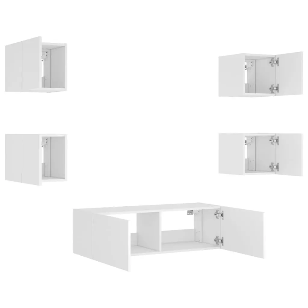 5 Piece TV Wall Cabinets White RGB LED Lights Wall-mounted Storage Engineered Wood