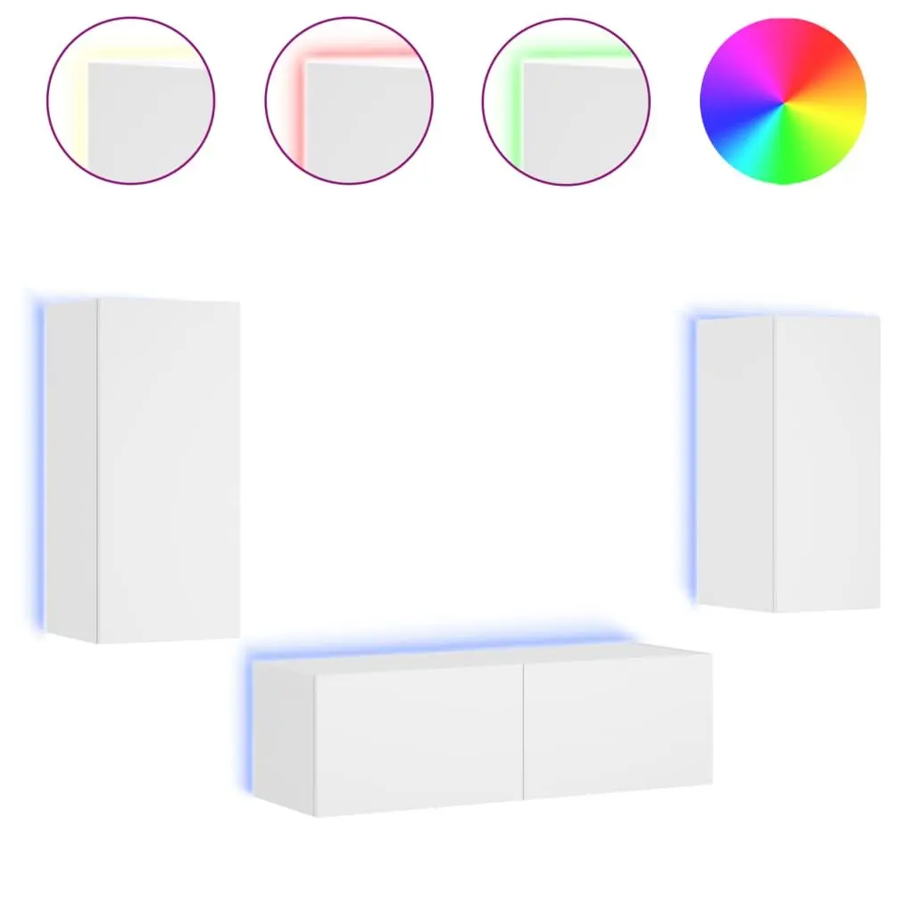 White Floating TV Wall Cabinets with RGB LED Lighting