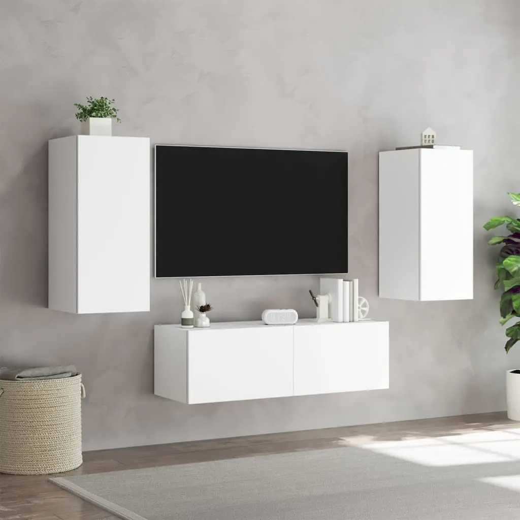White Floating TV Wall Cabinets with RGB LED Lighting