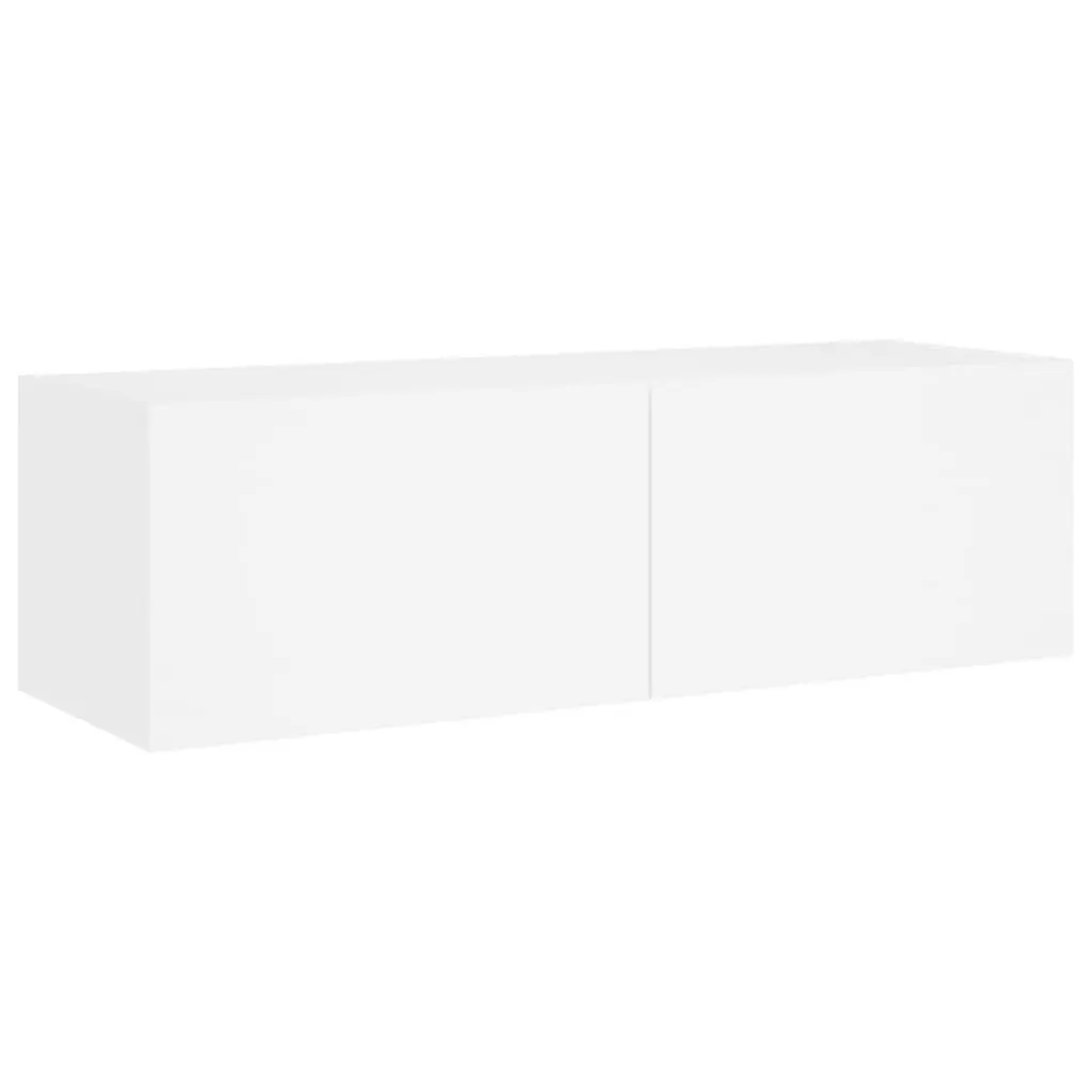 White Floating TV Wall Cabinets with RGB LED Lighting