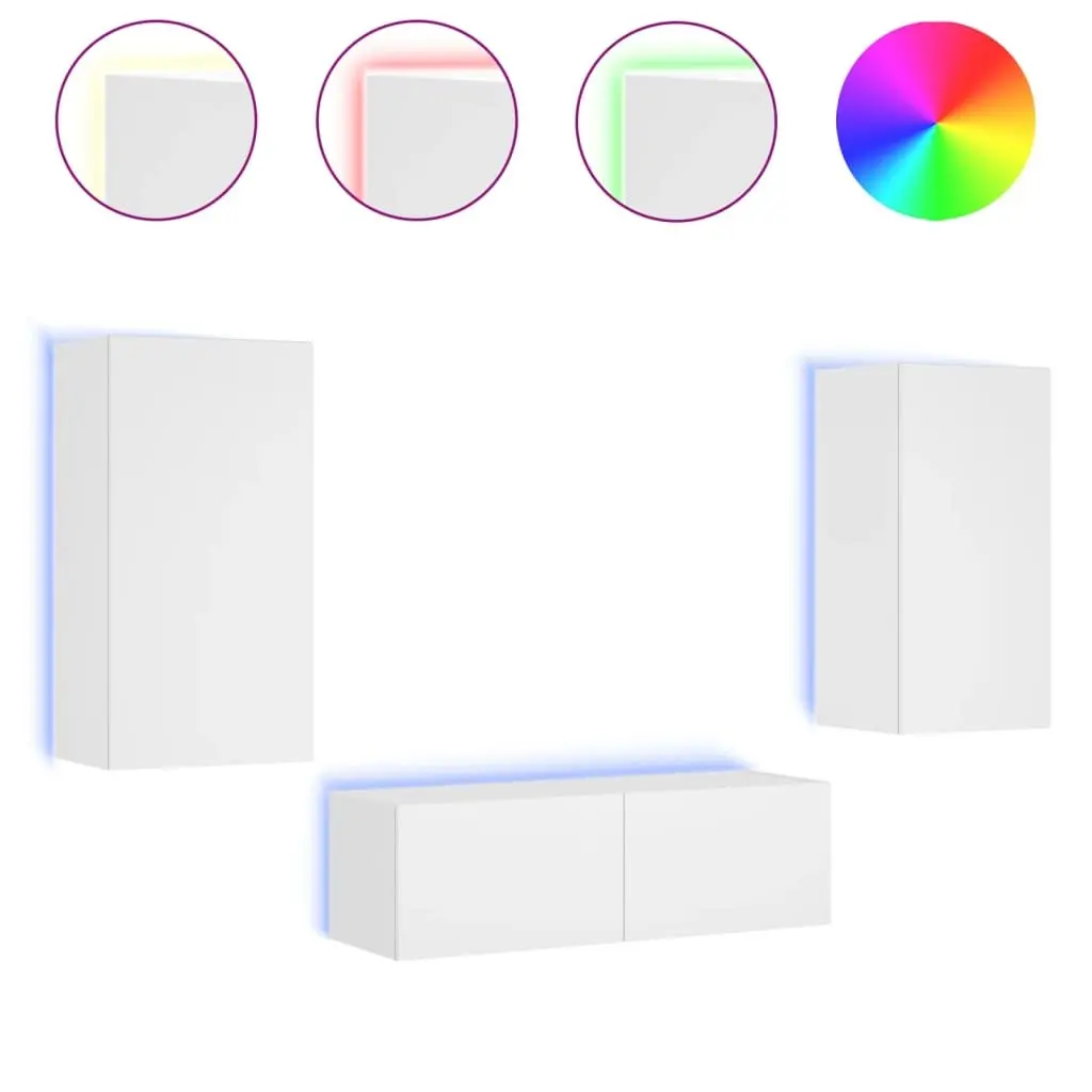 Floating White TV Cabinets with RGB LED Lighting