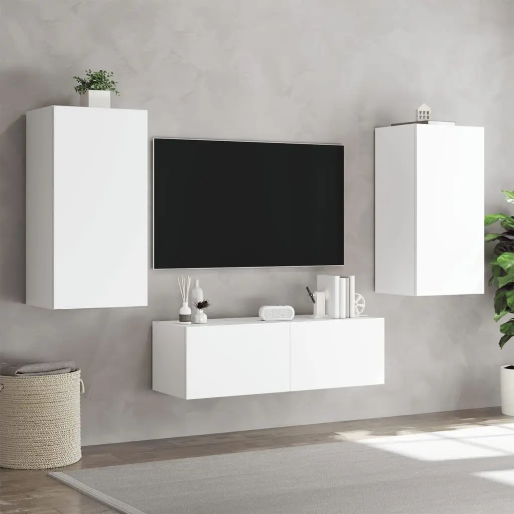Floating White TV Cabinets with RGB LED Lighting