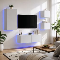White Floating Storage Units with RGB LED Lights