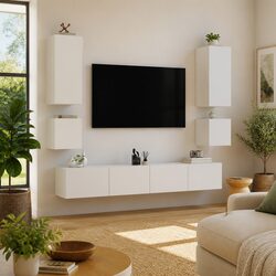 6 Piece White Floating Storage Units with RGB LED Lights