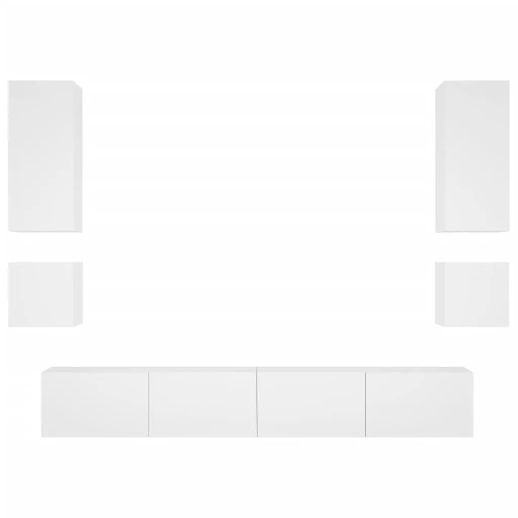 6 Piece White Wall Mounted TV Cabinets RGB LED Lights Engineered Wood Floating Storage Units