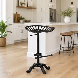 Vintage Black Bar Stool with Adjustable Height and Footrest