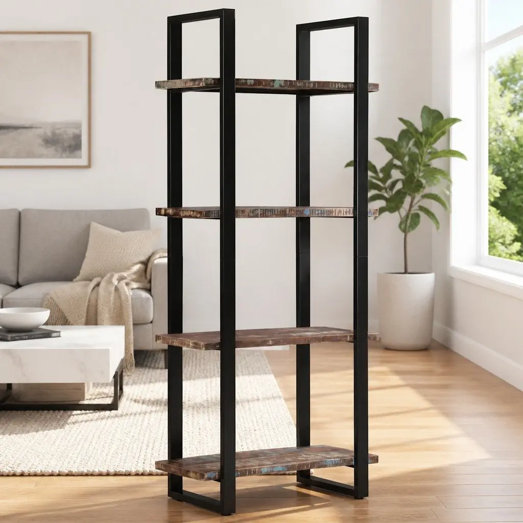4-Tier Bookcase Industrial Style 80x40x180 cm Solid Reclaimed Wood Shelving Unit