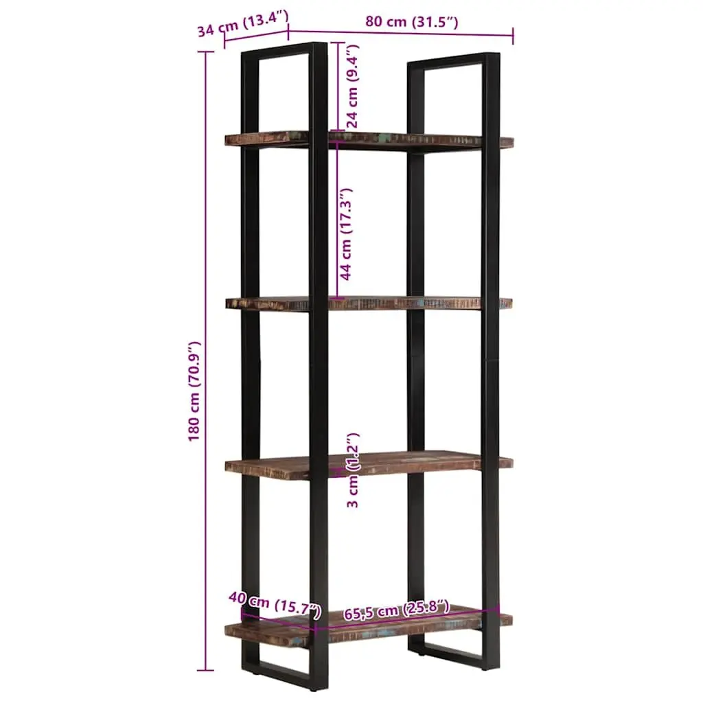 4-Tier Bookcase Industrial Style 80x40x180 cm Solid Reclaimed Wood Shelving Unit