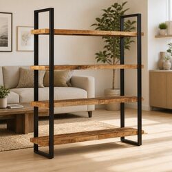 Rustic 4-Tier Bookcase in Rough Mango Wood