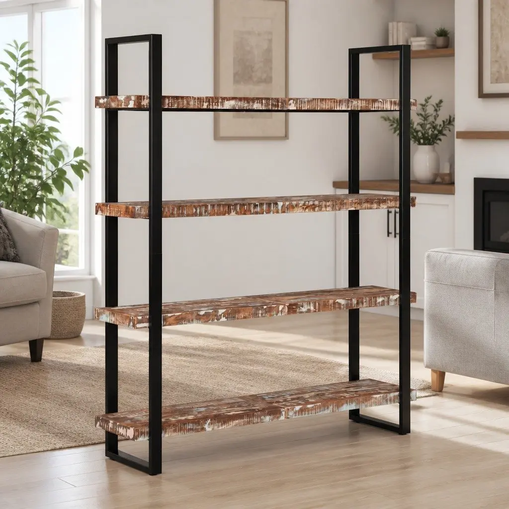 4-Tier Bookcase Industrial 160x40x180 cm Solid Reclaimed Wood Shelving Unit