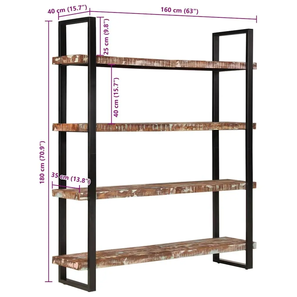 4-Tier Bookcase Industrial 160x40x180 cm Solid Reclaimed Wood Shelving Unit