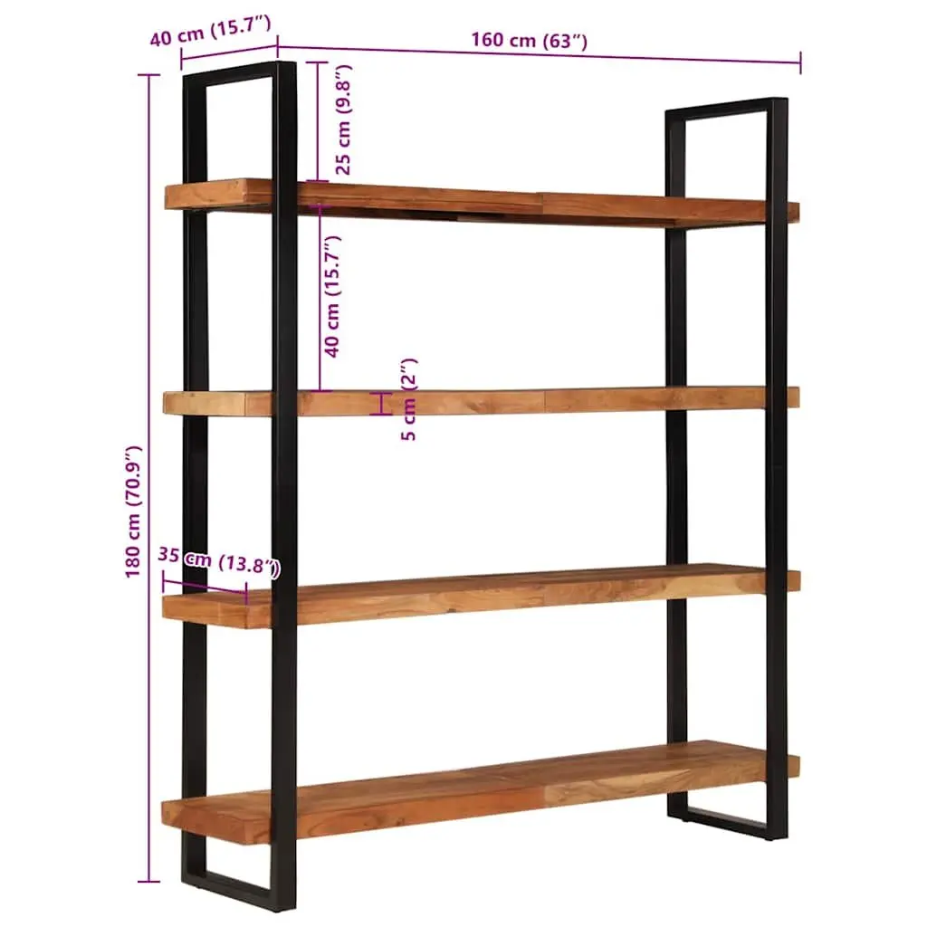 4-Tier Bookcase Industrial Style 160x40x180 cm Solid Acacia Wood Shelving Unit