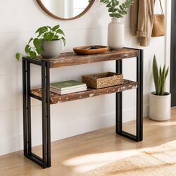 Solid Reclaimed Wood Console Table with 2 Shelves