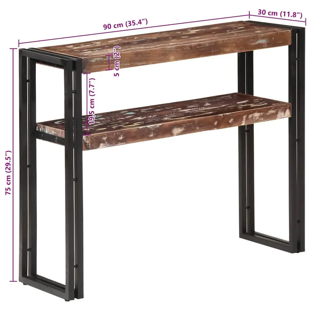 Solid Reclaimed Wood Console Table with 2 Shelves