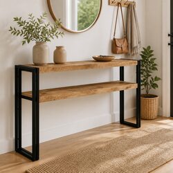 Living Room Console Table with Wooden Shelves
