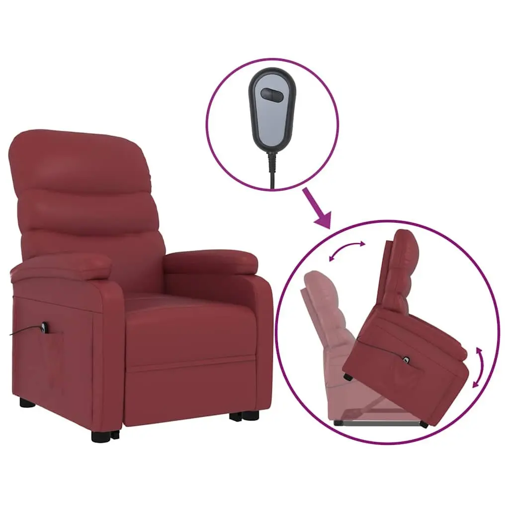 Reclining Armchair Electric Lift Red Faux Leather 3 Positions