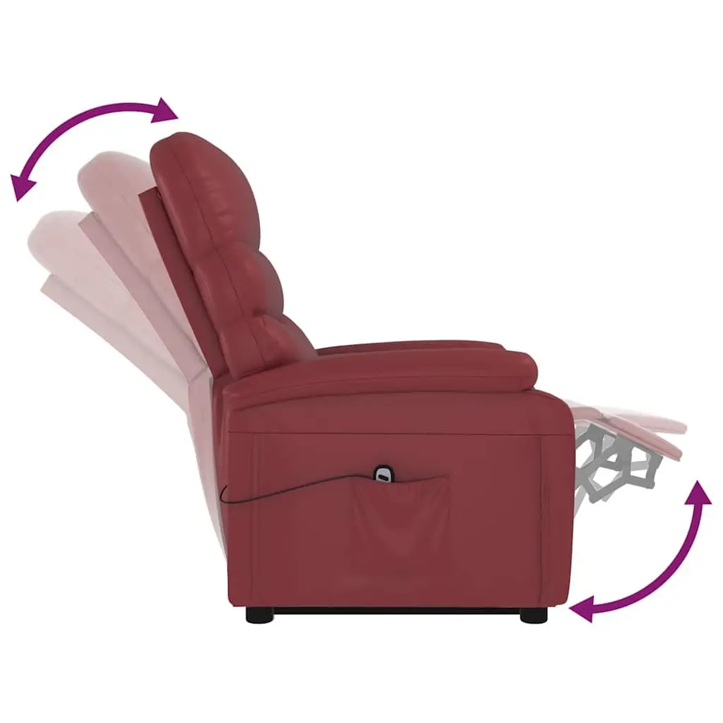 Reclining Armchair Electric Lift Red Faux Leather 3 Positions
