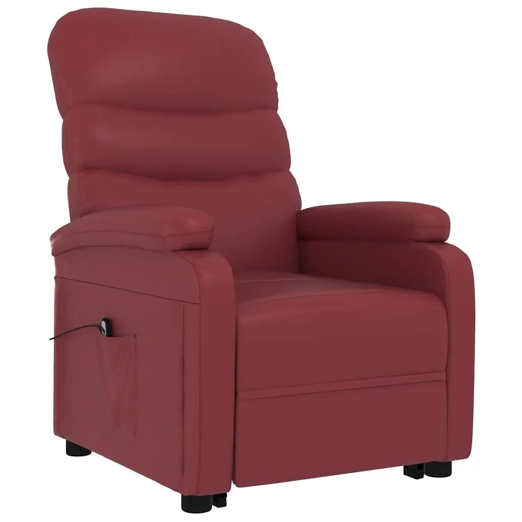 Reclining Armchair Electric Lift Red Faux Leather 3 Positions