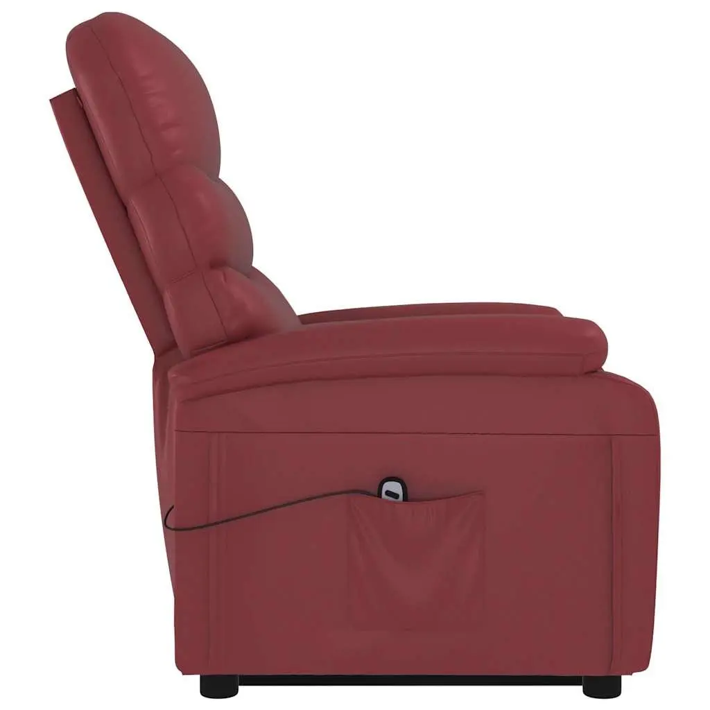 Reclining Armchair Electric Lift Red Faux Leather 3 Positions