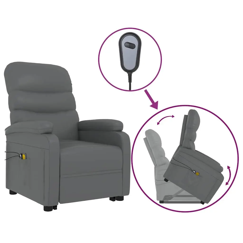 Electric Massage Chair Anthracite Recliner Lift Faux Leather 3 Position 6 Massage Points