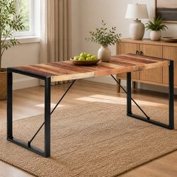 Solid Wood Dining Table 160x80x75cm Industrial Brown