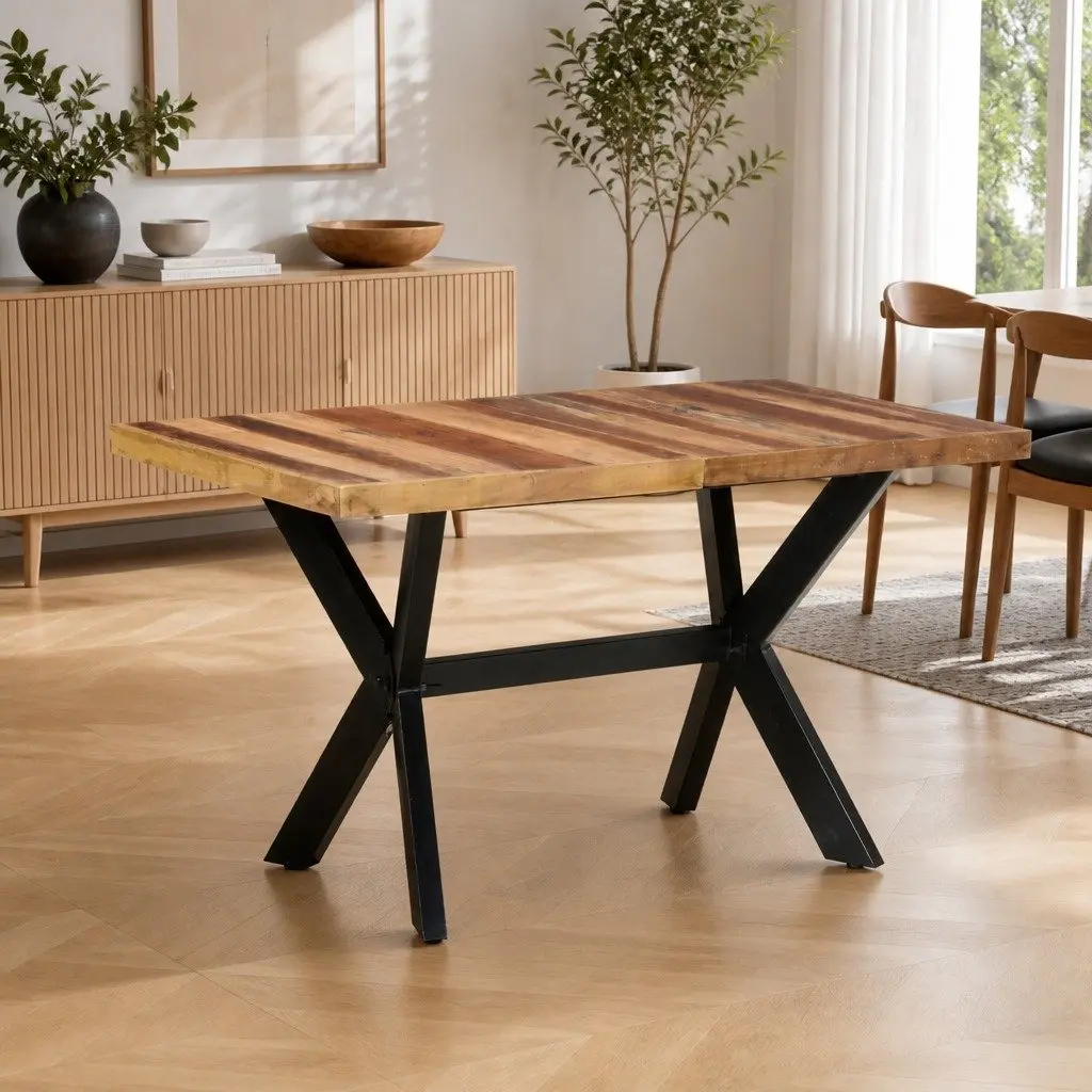 Solid Wood Dining Table 140x70x75 cm Industrial Style Kitchen Furniture Brown
