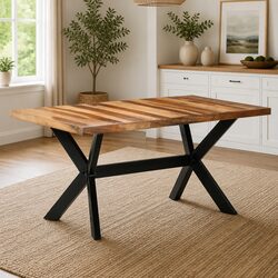 Solid Wood Dining Table with Steel Legs, 160x80x75 cm