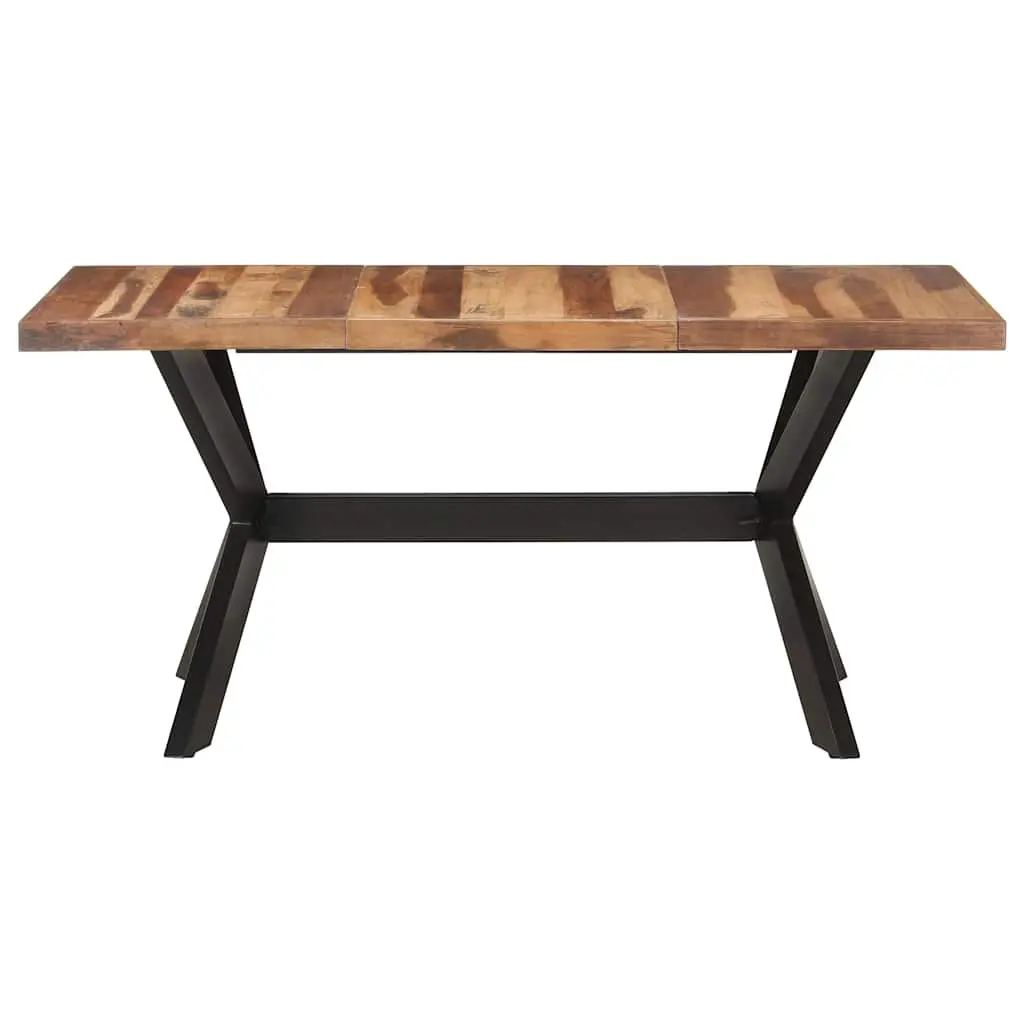 Industrial Dining Table Solid Wood 160x80x75 cm Steel Legs Cross Frame