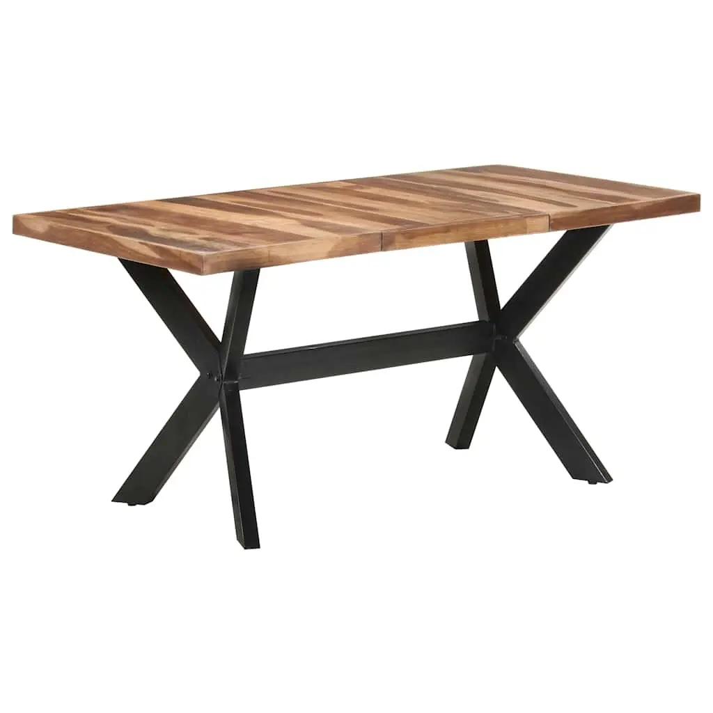Industrial Dining Table Solid Wood 160x80x75 cm Steel Legs Cross Frame