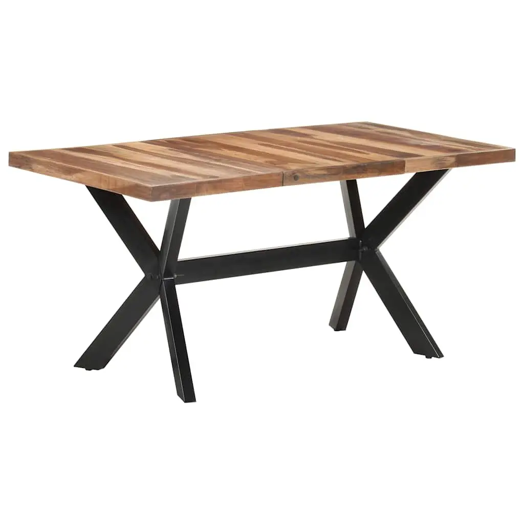 Industrial Dining Table Solid Wood 160x80x75 cm Steel Legs Cross Frame