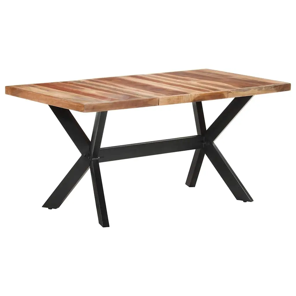 Industrial Dining Table Solid Wood 160x80x75 cm Steel Legs Cross Frame