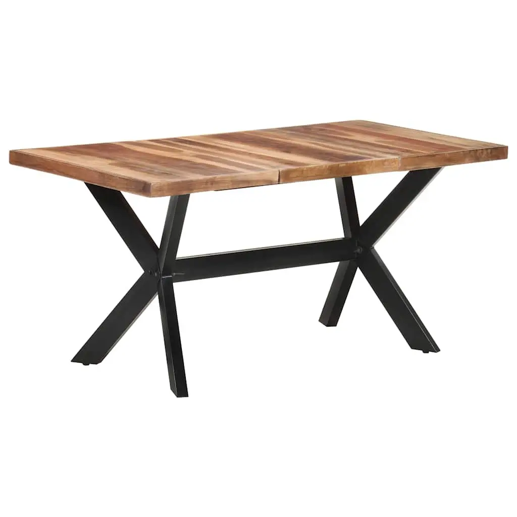 Industrial Dining Table Solid Wood 160x80x75 cm Steel Legs Cross Frame