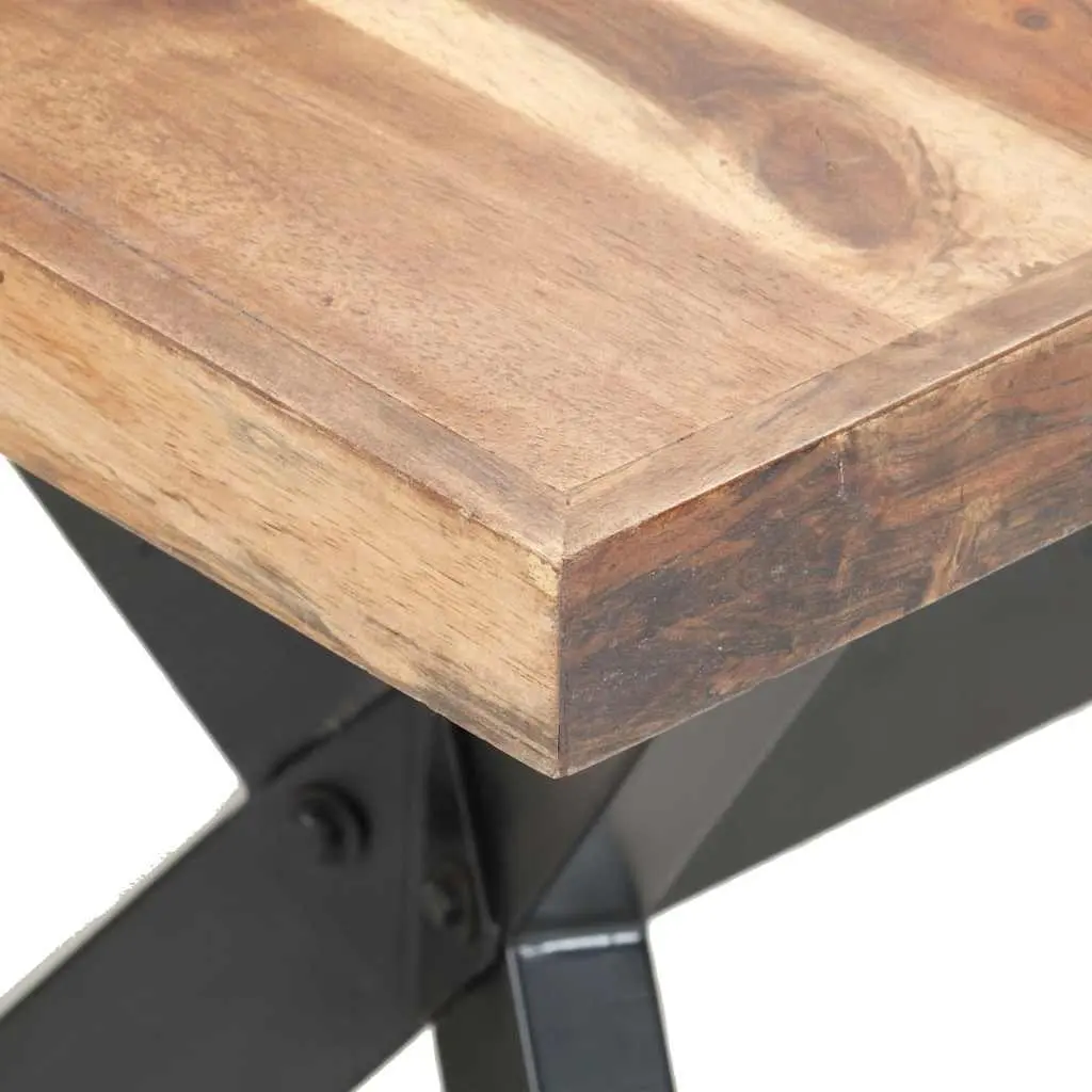 Industrial Dining Table Solid Wood 160x80x75 cm Steel Legs Cross Frame