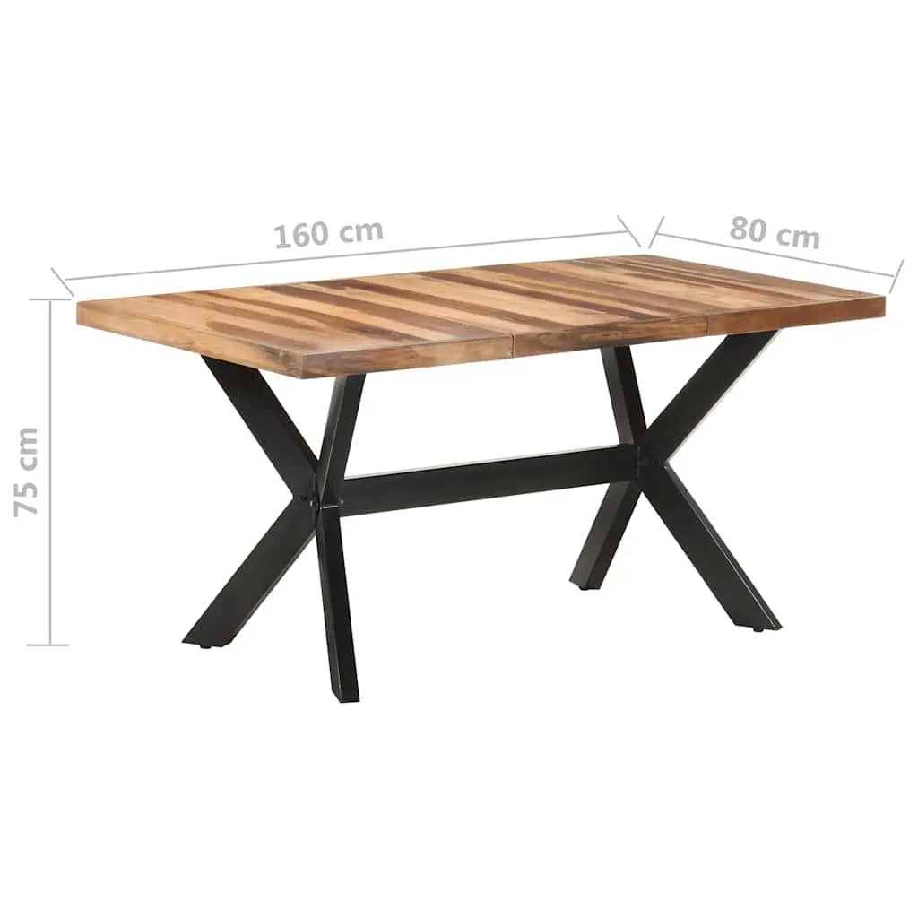 Industrial Dining Table Solid Wood 160x80x75 cm Steel Legs Cross Frame