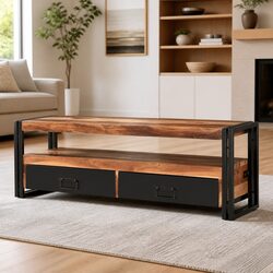 Warm Brown Wood TV Cabinet with Storage Drawers