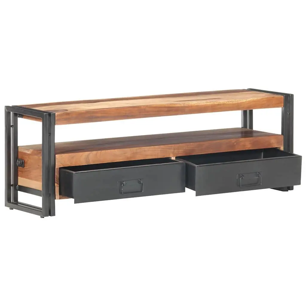TV Cabinet Brown 120x30x40 cm Solid Acacia Rubberwood Steel Frame Storage Unit with Drawers Open Compartment